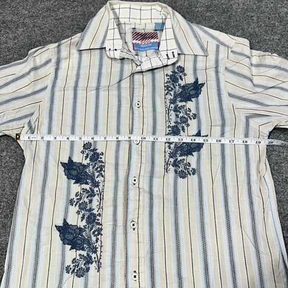 English Laundry Promenade Hand Sewn Striped Floral Embroidered Button Up Shirt M - Picture 5 of 6